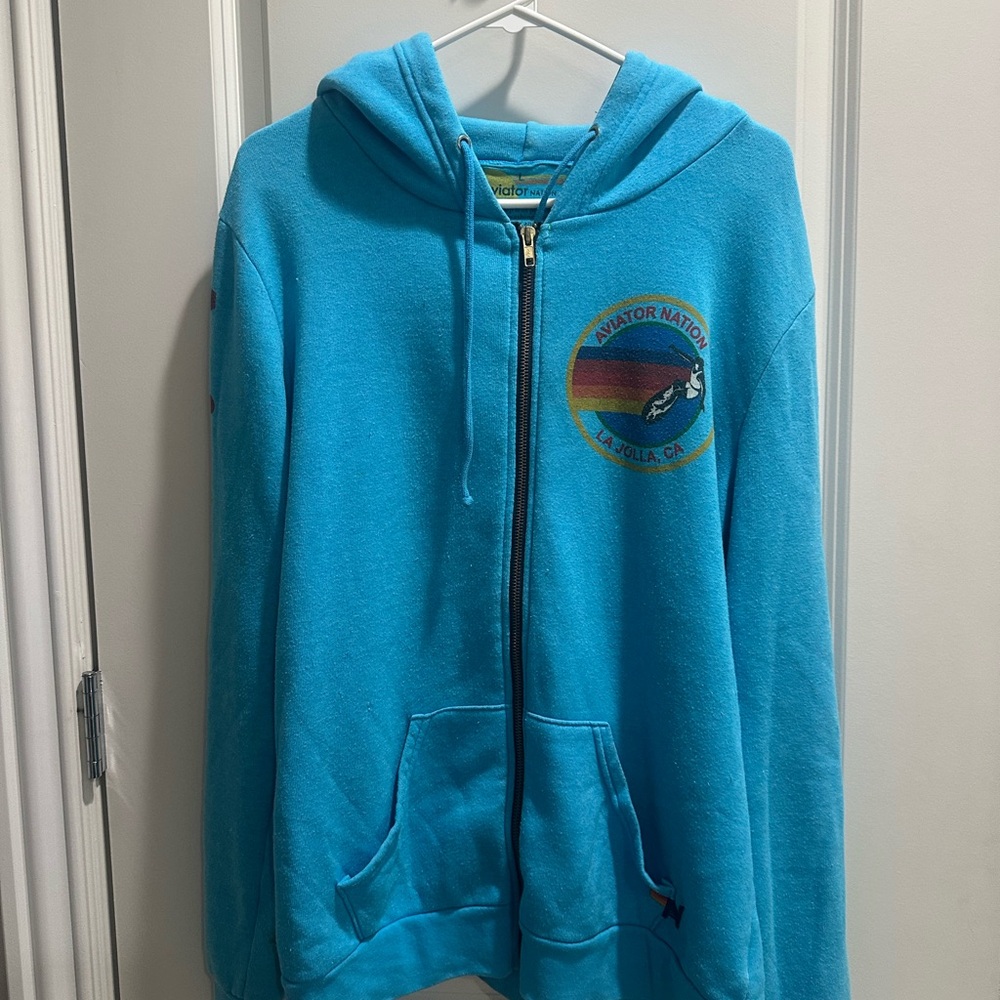 Aviator Nation Blue Zip-Up Jacket Relaxed Fit